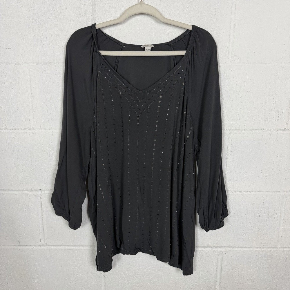 Cato Popover Tunic Plus Size 18/20W Gray Lightweight Sequins Beads BoHo Peasant